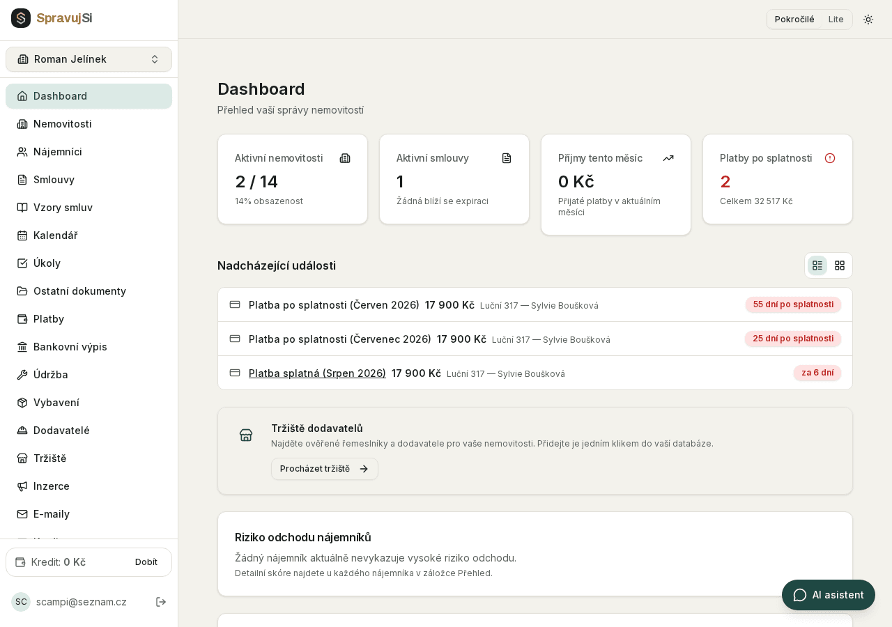 Reálný screenshot z aplikace — Přehledy a reporting